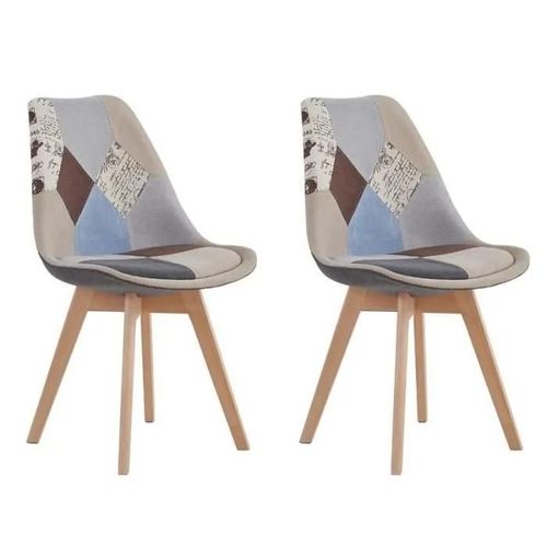Lot De 2 Chaises - Lin - Pieds En Hêtre Massif - Chaises Rembourrées Design Vintage Patchwork Multicolore(Marron Et Gris)