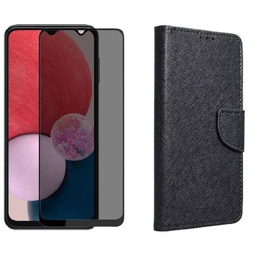 Coque Pour Samsung Galaxy A36 5g / A56 5g + Verre Trempé Anti Espion - Etui Housse Cartes Portefeuille Noir Vitre Ecran