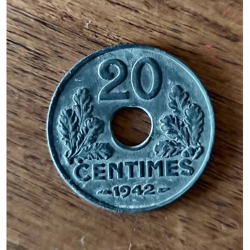 Pièce 20 Centimes Franc 1942 ¿ État Français ¿ Zinc ¿ Bon État ¿ Collection