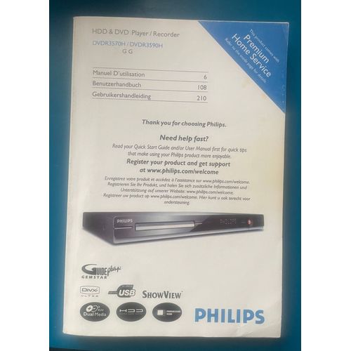 Manuel utilisation Philips DVDR3570H / DVDR3590H