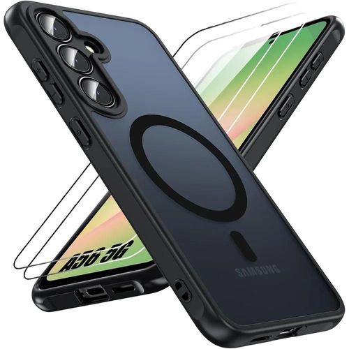 Coque et 2 Verres Trempés pour Samsung Galaxy A56 5G, Protection avec Anneau Magnétique et Vitre Caméra - Noir - E.F.Connection