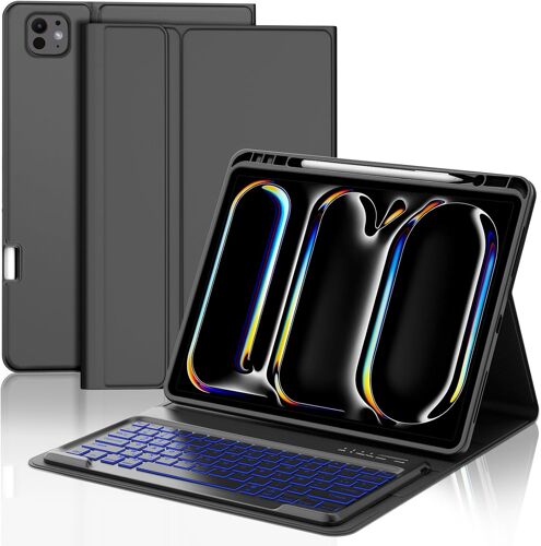 Coque Clavier iPad Pro 13 Pouces 2024, Rétroéclairage DIY 7 Couleurs, Détachable sans Fil Bluetooth AZERTY Étui Clavier avec Porte-Style pour iPad Pro 13 M4 2024, Noir