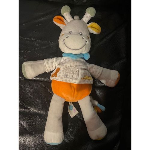 Tex collection Jungle doudou girafe gris orange bleu vert bandana éléphant lion 30cm