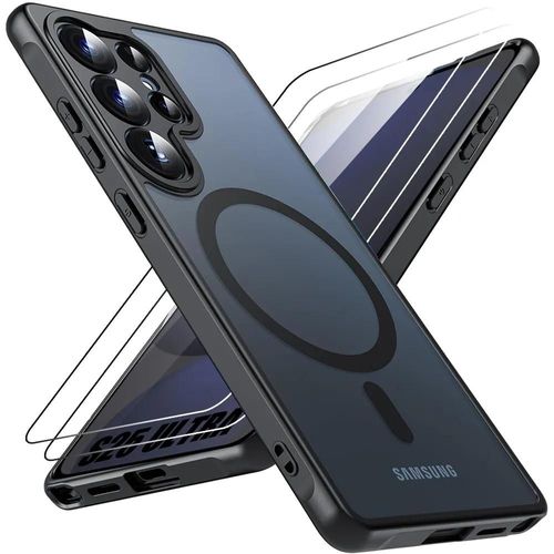 Coque et 2 Verres Trempés pour Samsung Galaxy S25 Ultra, Protection avec Cerle Magnétique et Vitre Caméra - Noir - E.F.Connection