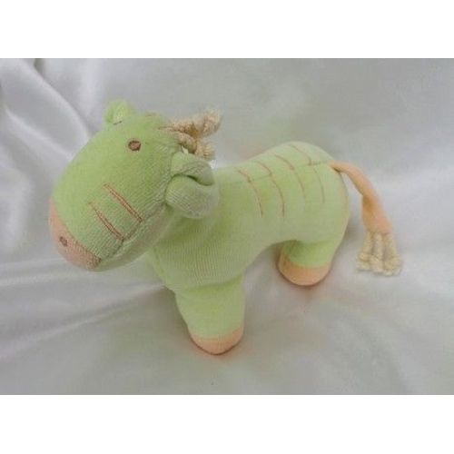 Doudou Peluche  ZèbreVache Girafe Vert Et Orange Saumon Grelot Tex