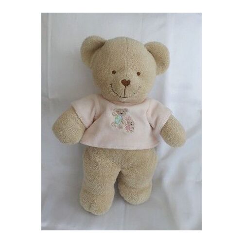 Doudou Peluche Ours Beige T-Shirt Rose Broderie Ours Lapin Tex