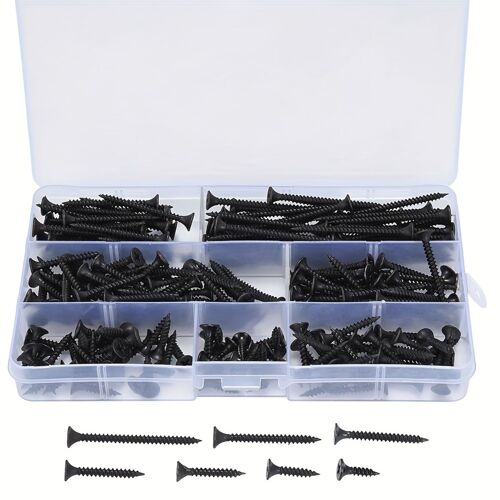 Vis à prise rapide, 230 pièces, vis pour cloisons sèches, noires, filetage fin, tête cruciforme