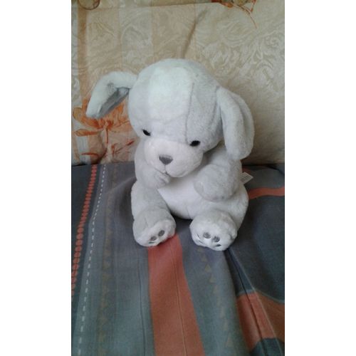 Peluche Chien Gris Et Blanc Assis 17 Cm