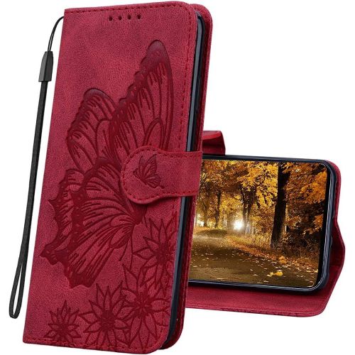 Coque Pour Xiaomi Redmi Note 9s Rabat Etui, Xiaomi Redmi Note 9 Pro Protection Housse En Cuir Pu, Coques Portefeuille Pour Xiaomi Redmi Note 9s / Redmi Note 9 Pro. Cy2 Butterfly Red