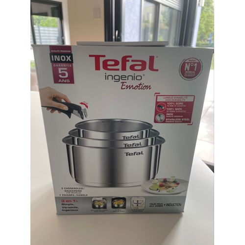 Set Neuf Casseroles Inox Tefal Ingenio Emotion - 3 Pièces + Poignée