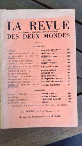 Revue Des Deux Mondes 1er Juin 1966