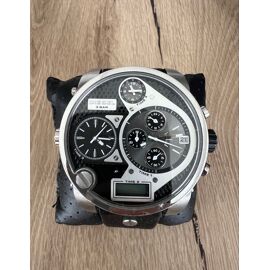 Montre Homme Diesel Dz7125 Gros Cadra Argent Bracelet En Cuir Noir