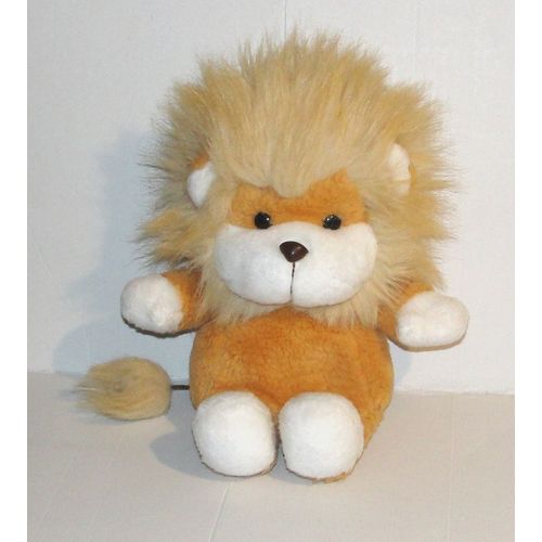 peluche doudou lion caramel et blanc assis ajena vintage 24cm