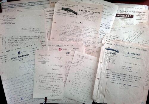 Gros Lot De 65 Lettres Et Courriers Adressés À M. Pacaud Armurier De Saint-Etienne Dans Les Années 30 (Armes De Luxe, Fusil, Canons...)