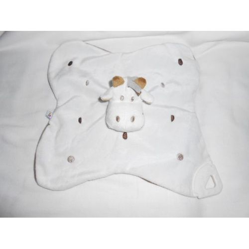 Doudou Plat Girafe Vache Blanc Marron À Pois Anneau Dentition Aubert P'tit Bisou