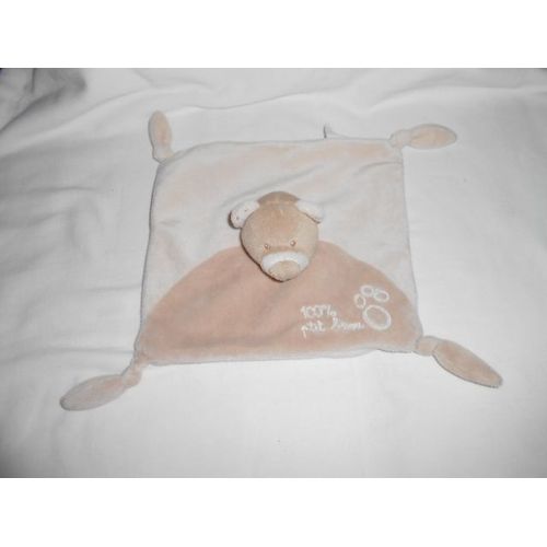Doudou Ours Plat Carre 4 Coins Noeud Marron Ecru Beige Creme Taupe Empreinte Ptit Bisou Aubert Jollymex