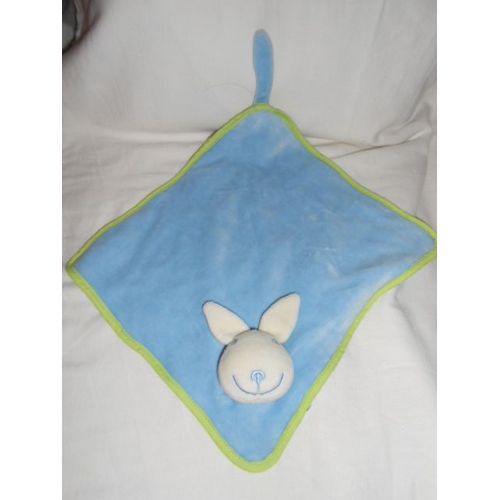 Doudou Lapin Bleu Vert Baudet Vertbaudet Plat triangle carre mouchoir couverture anaik sa