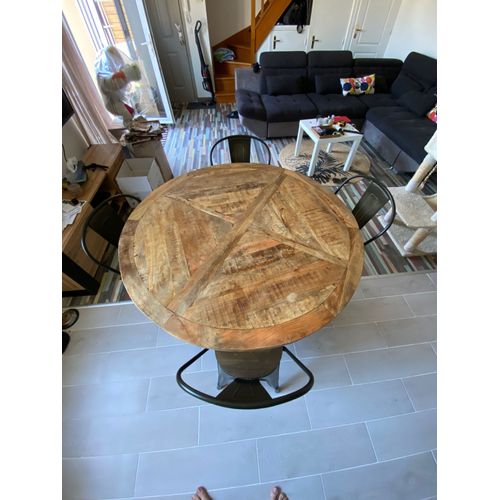 Table À Manger En Bois De Manguier + 4 Chaises En Assises En Bois Et Métal.