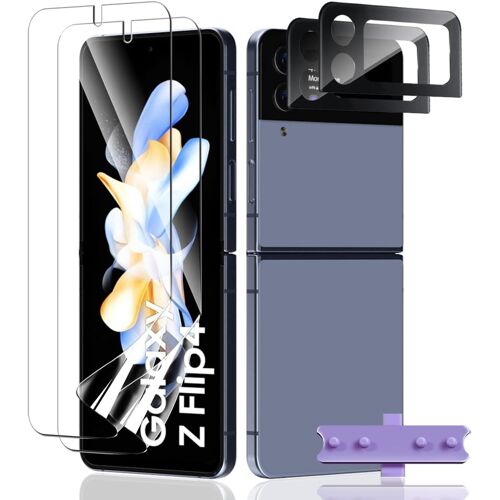 JGD-2+2 Pièces pour Samsung Galaxy Z Flip 4 Protection Écran TPU Souple [Pas Verre Trempé] + Caméra Verre Trempé, HD Protecteur D'écran Compatible avec Z Flip 4