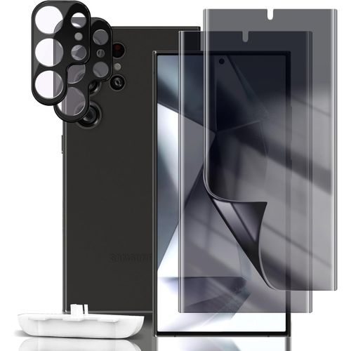 Anti-Espion Protection Écran Compatible Samsung Galaxy S24 Ultra, [2+2 Pack] Tpu Privacy Confidentialité Protecteur D'Écran Hydrogel + Verre Trempé Caméra Arrière Film Pour Galaxy S24 Ultra
