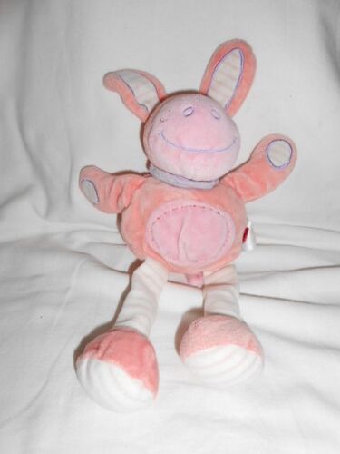 Ane Doudou Tex Baby Cheval Lapin Rose Raye Peluche Carrefour De 30 Cms + Oreilles De 7 Cms Echarpe Foulard Bandana Mauve Lilas Parme