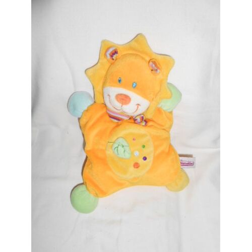 Doudou Lion Jaune Bleu Semi Plat Coussin Foulard Bandana Multicolore Raye Feuille Verte By Pommette Intermarche