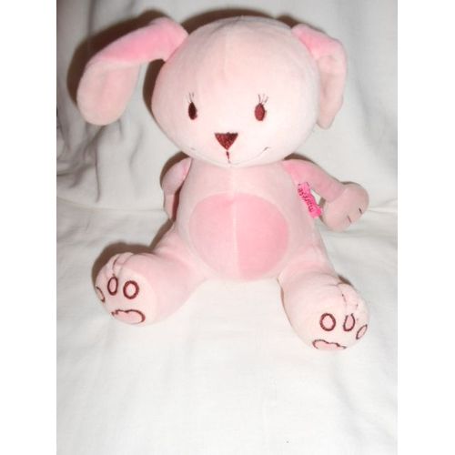 Doudou Peluche Lapin Rose Assis 20cm Sans Les Oreilles Empreinte Patte Ventre Rond Marese