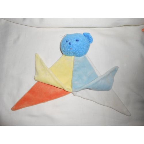 Doudou Ours Musti Blanc Bleu Jaune Orange By Mustela Triangle Lange