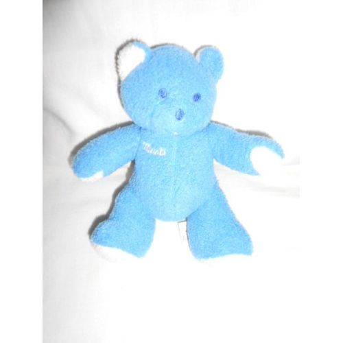 Doudou Ours Bleu Musti De Mustela 17cm Oreille Blanche