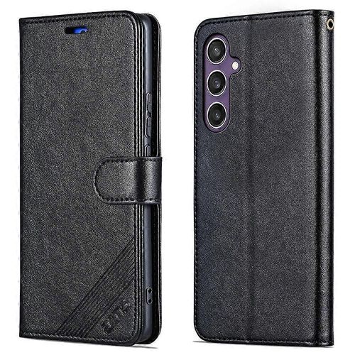 Azns Pour Samsung Galaxy S24 Coque Anti-Rayures Pu Cuir Stand Portefeuille Couverture De Téléphone - Noir
