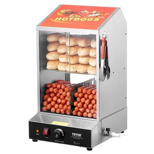 Cuiseur à Vapeur Hot-Dogs-VEVOR-37L-Machine à Vapeur Hot-Dogs à 2 Niveaux-avec Porte Coulissante en Verre Trempé