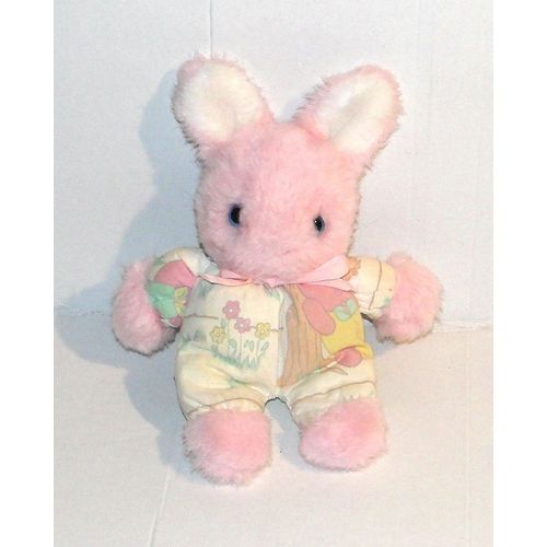 doudou lapin rose blanc nounours peluche corps en tissus décoré