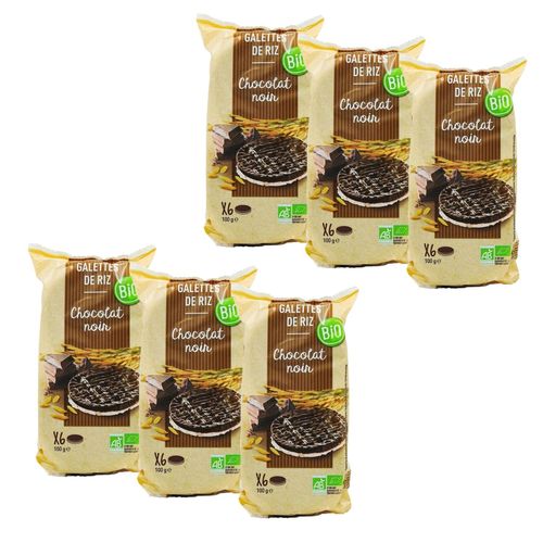 Lot 6x Galettes De Riz Chocolat Noir Bio - Paquet 100g