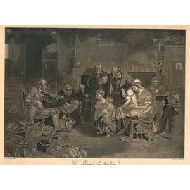 Gravure Le Joueur De Violon. Manière Noire D'Après David Wilkie