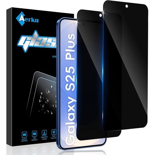 CAUC-2 Pièces Verre Trempé Anti-Espion Couverture Complète pour Samsung Galaxy S25 Plus 5G, Dureté 9H Film Protection écran de Confidentialité, Anti-Trace Anti-Spy Privacy Protecteur