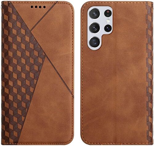 SJZG-Coque Pour Samsung Galaxy S24 Ultra, Premium Flip Housse Étui Protection Rabat Clapet Portefeuille Phone Cover Magnétique [Porte Cartes] Antichoc Béquille Cover (Marron)
