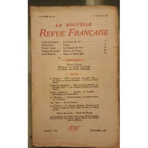 La Nouvelle Revue Française (1908-1943) N° 190 Juillet 1929