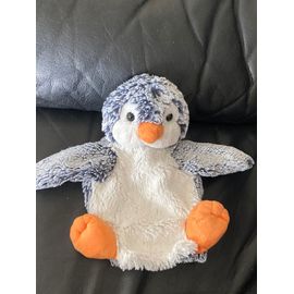 Doudou plat pingouin gris et blanc marionnette dani 24cm