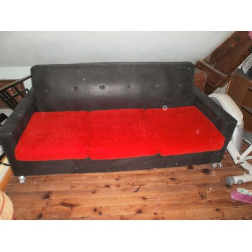 Canapé Convertible 3 Places Vintage En Skaï Rouge