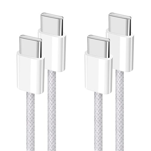 KALANKA-Câble USB C vers USB C Charge Rapide¿ PD3.0 60W Câble USB Type C Nylon Tressé Câble Chargeur Cordon USBC Compatible avec iPhone 16 15 Samsung Galaxy S24 S23 Pixel iPad MacBook, [Lot de 2, 1M]
