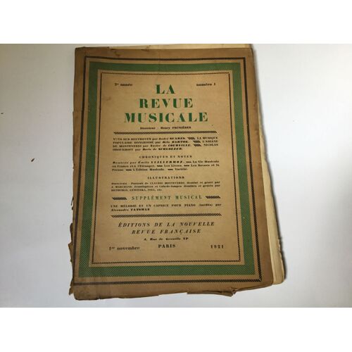 La Revue Musicale 2e Année N° 1 . 1er Novembre 1921.