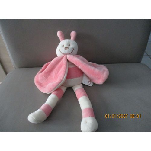 Doudou Abeille/Papillon Avec Sa Cape Rose Et Blanc Bengy