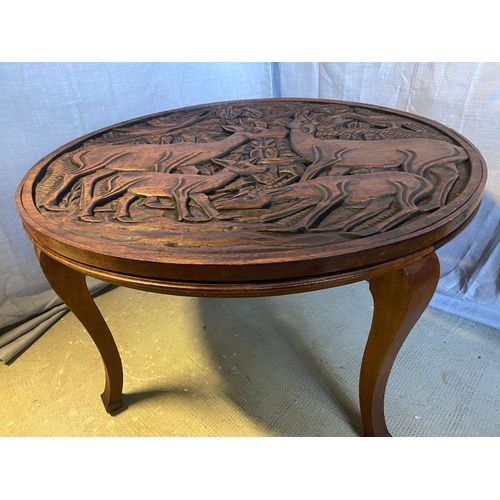 Mobilier D'art Populaire Table Basse Circulaire Bois Massif Sculpté Années 30/40