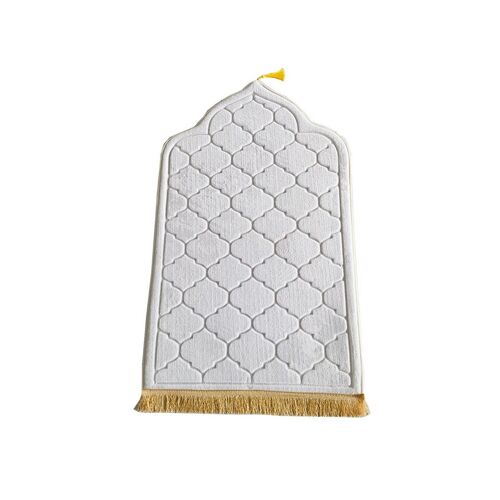 Tapis De Prière Musulman Blanc 110x65cm En Flanelle Épaisse Pour La Méditation