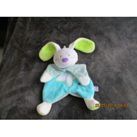 Doudou Plat Lapin Bleu Turquoise Imprimé Étoile Blanche Luminescent/Phosphorescent Sucre D'orge