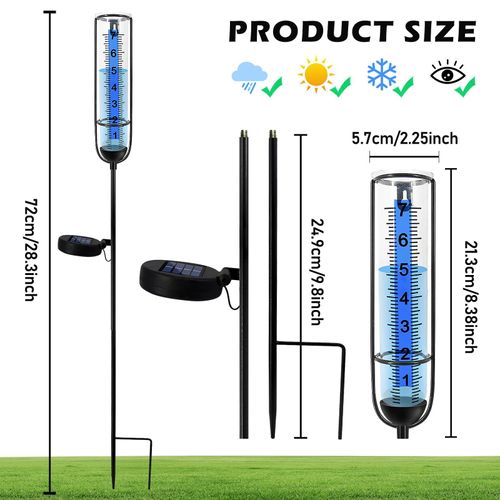 Pluviomètre pour l'extérieur, pluviomètre pour jardin, verre résistant au gel, pluviomètre avec piquet de terre, pluviomètre pour pluviomètre, pour pelouse, cour et décoration de jardin