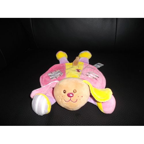 Doudou Chien/Lapin Rose Et Jaune Ajena