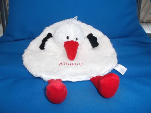 Doudou Plat Rond Cigogne/Oiseau Blanc Et Noir Alsace Antonio Home