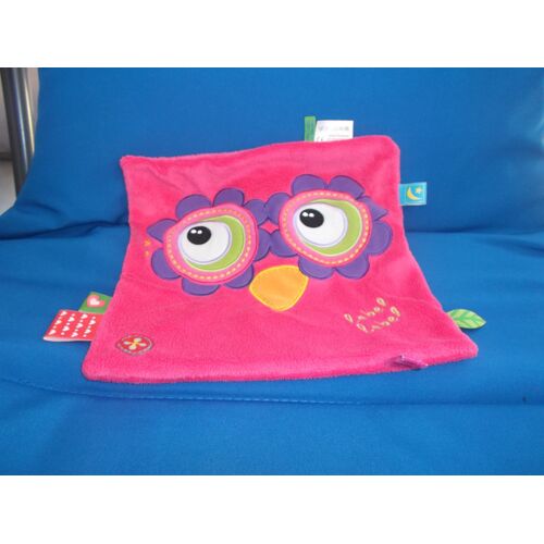 Doudou Plat Hibou Rose/Fuschia Label Label