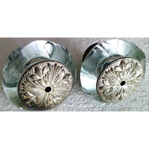 2 CROISILLONS EN VERRE AVEC METAL ARGENTE VINTAGE POUR ROBINET